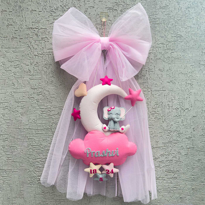Personalized Handmade Elle On The Cloud Bow Felt Name Plate For Kids
