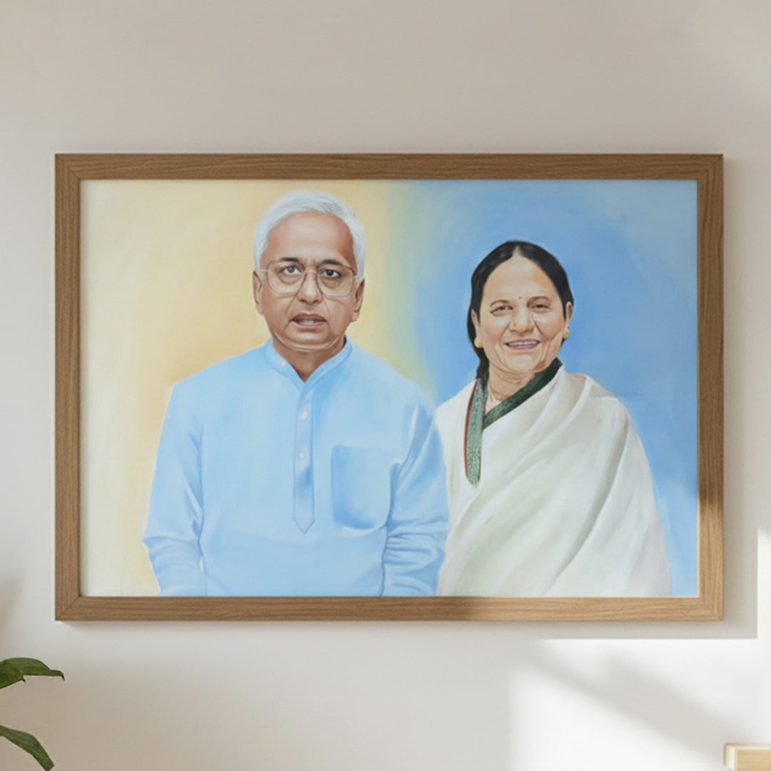 Photo Personalized Hand Painted Portrait With Premium Wooden Frame