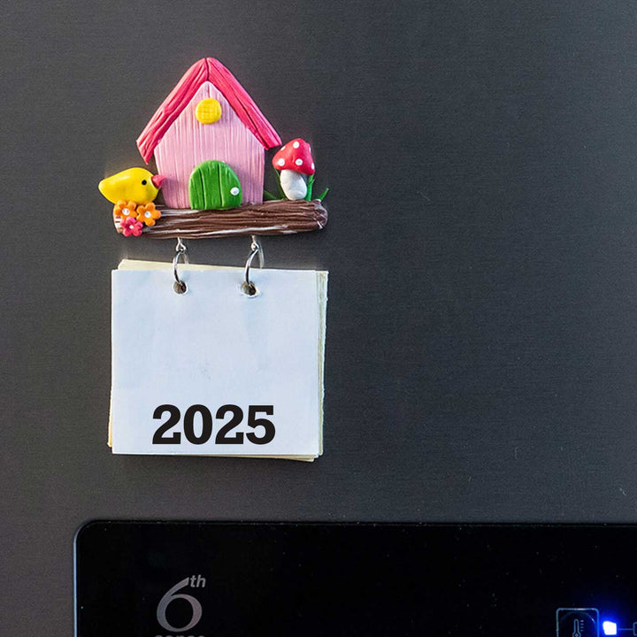 Pink Birdhouse 2025 Clay Calendar Magnet