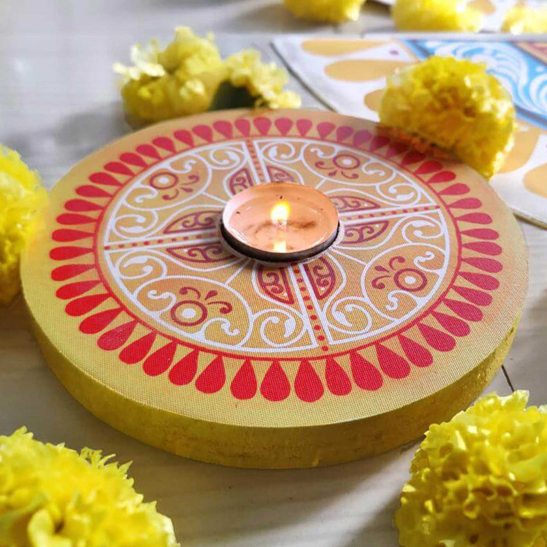 Hand-Painted Oorja Wooden Tealight Holder
