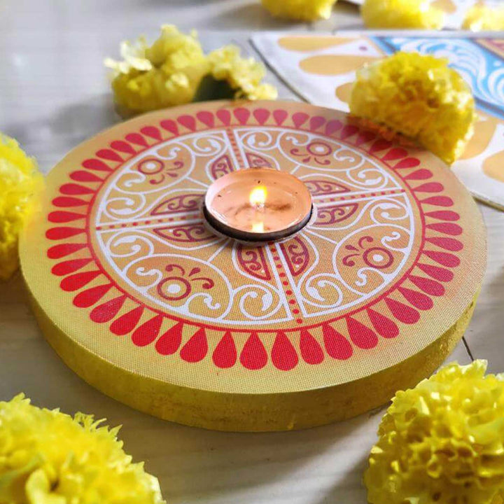 Hand-Painted Oorja Wooden Tealight Holder