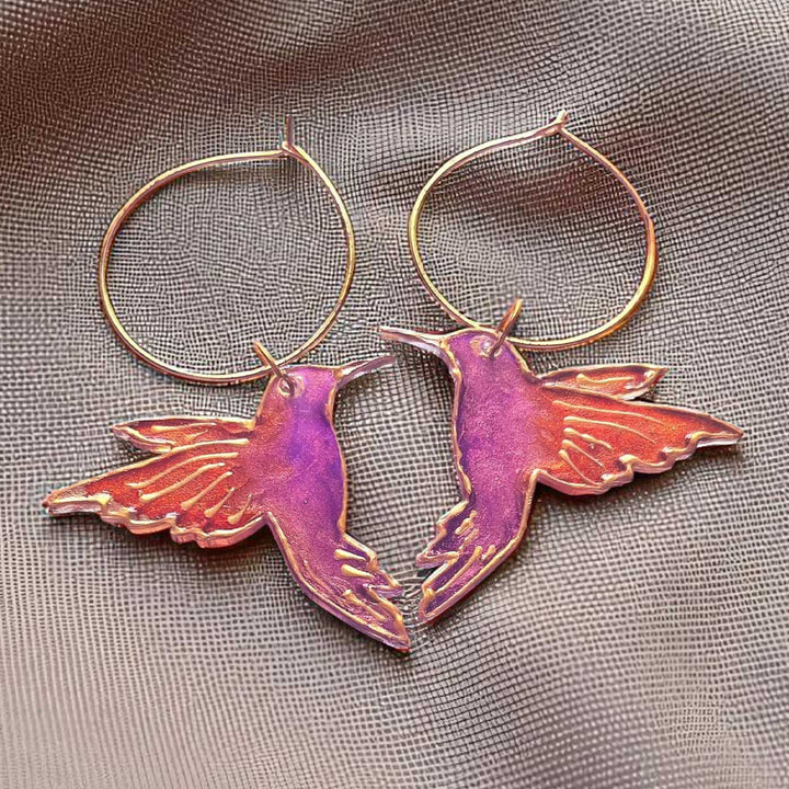 Handmade Laser Cut Humming Bird Hoop Acrylic Earrings