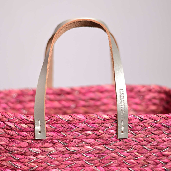Handmade Grass Woven Blush Braided Flat Strap Sabai Mesh Handbag