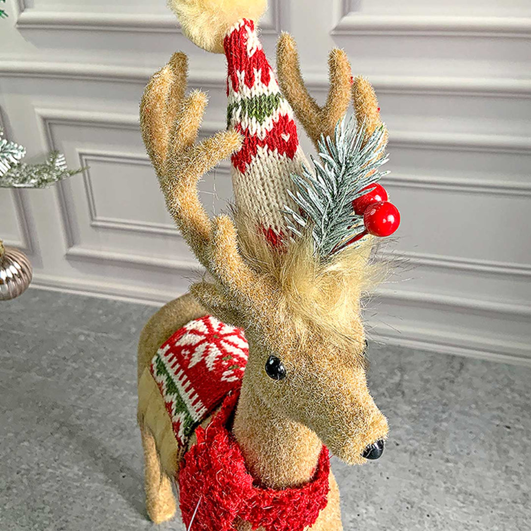 Themed Brown Deer Woolen Decor For Christmas Table Decoration
