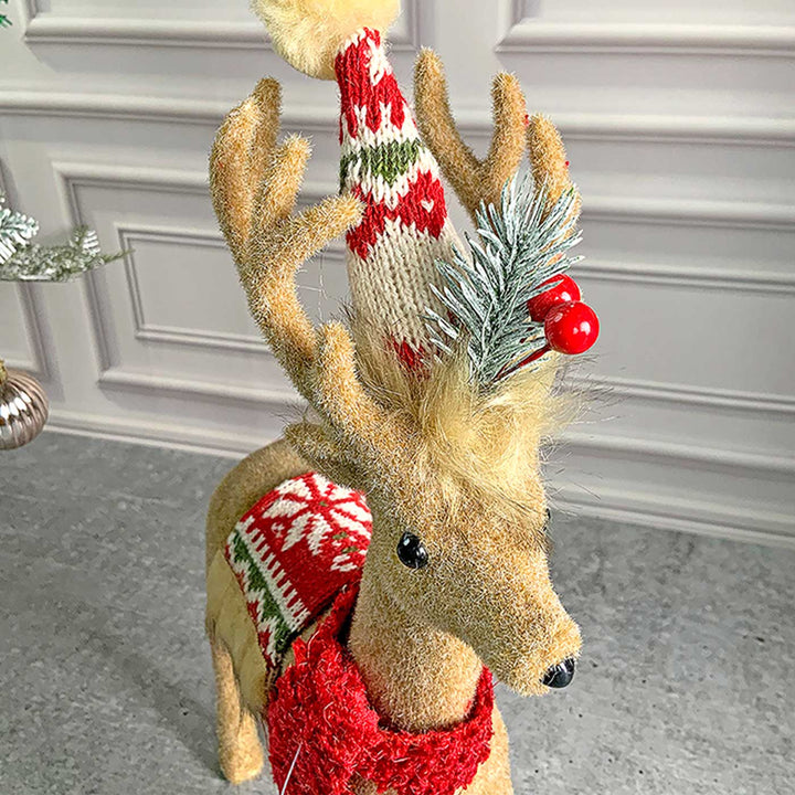 Themed Brown Deer Woolen Decor For Christmas Table Decoration