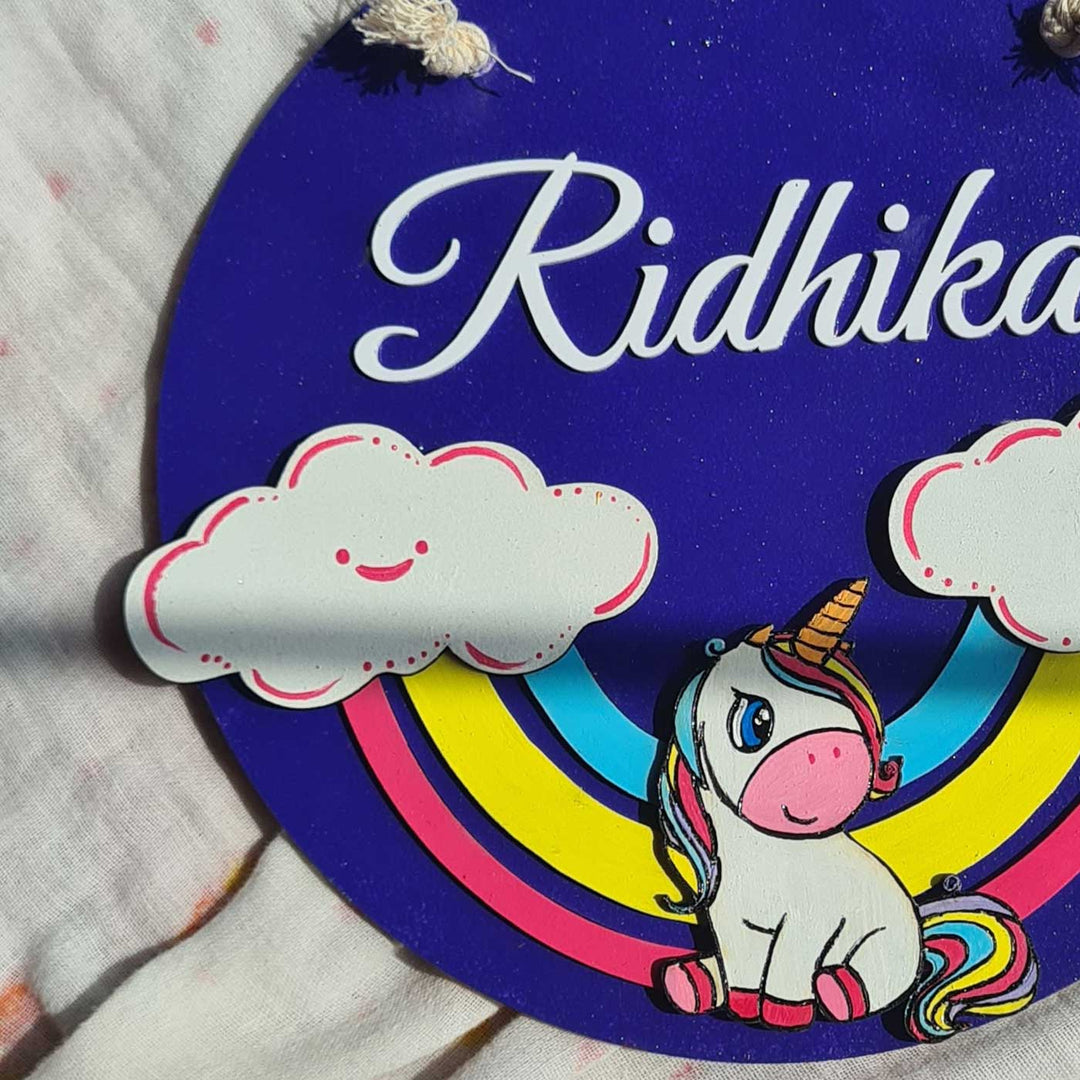 Personalized Rainbow and Unicorn Theme MDF Wood Kids Name Plate