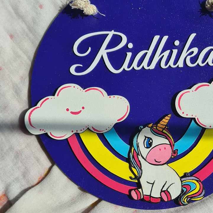 Personalized Rainbow and Unicorn Theme MDF Wood Kids Name Plate