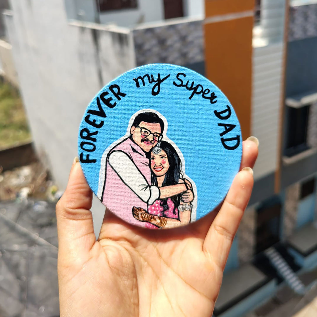 Photo Personalized Hand-Painted Father And Daughter Canvas Fridge Magnet