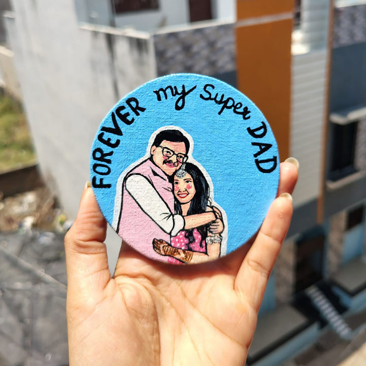 Photo Personalized Hand-Painted Father And Daughter Canvas Fridge Magnet