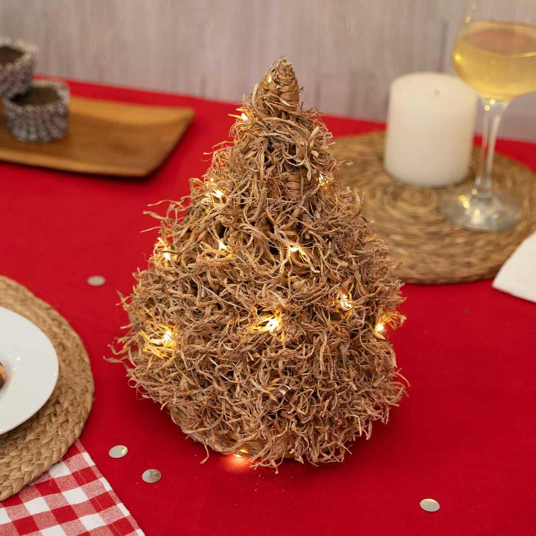 Handmade Banana Rope Pine Frill Tree Christmas Ornaments With Lights