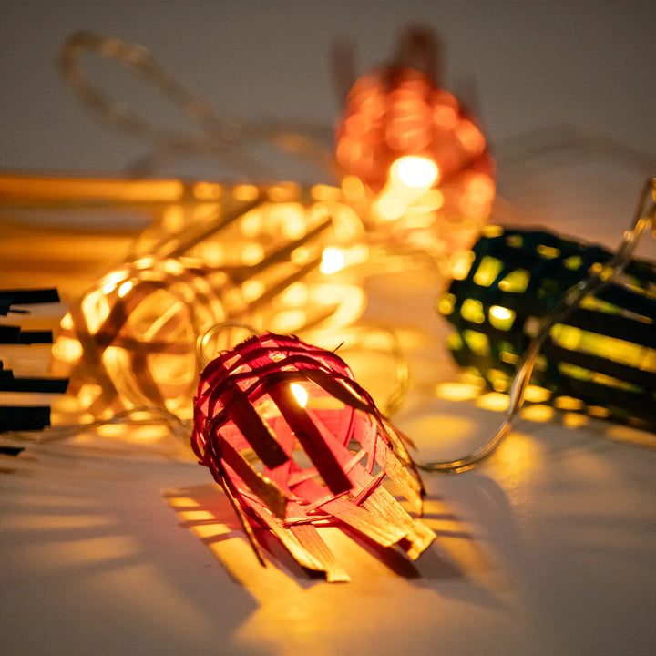 Multicoloured Frill Eco-Friendly Handmade Woven Bamboo Fairy Light | 3 meters