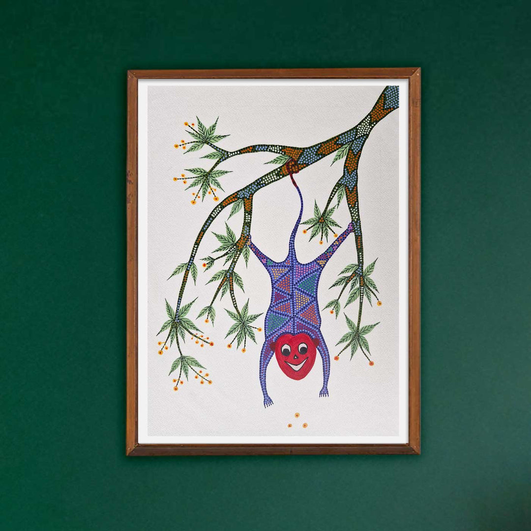 11 x 16 Inch | Playing Monkey | Original Hand Painted Bhill Painting | Acrylic Paints On Paper