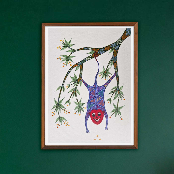 11 x 16 Inch | Playing Monkey | Original Hand Painted Bhill Painting | Acrylic Paints On Paper