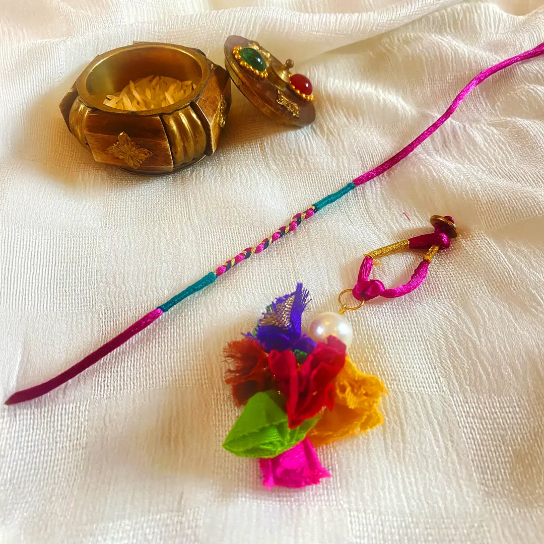 Handmade Ecofriendly Braided Multicolour Bhaiya Bhabhi Rakhi With Roli Chawal | Set Of 2