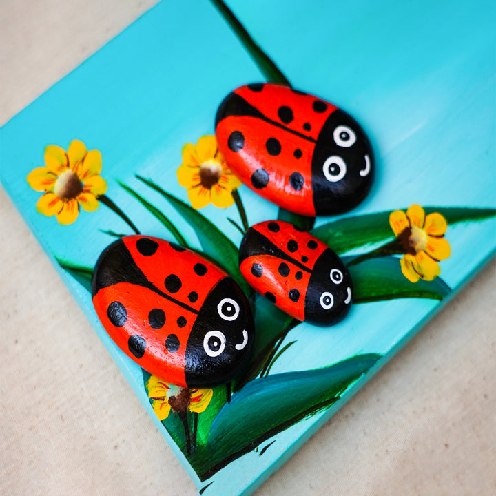 Hand-painted Ladybugs Pebble Nameboard