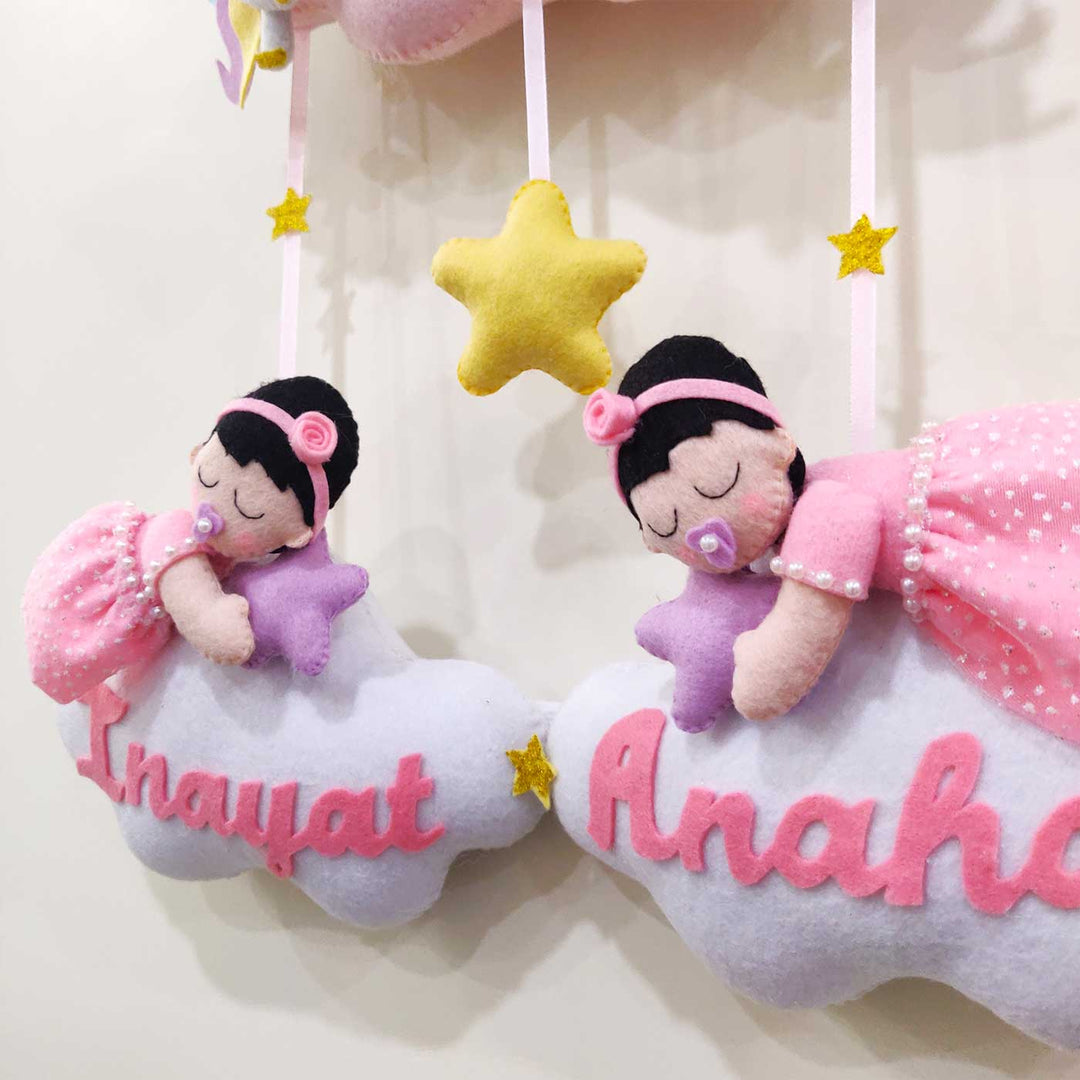 Personalized Handmade Magical Unicorn Theme Felt Kids Name Plate For Sisters