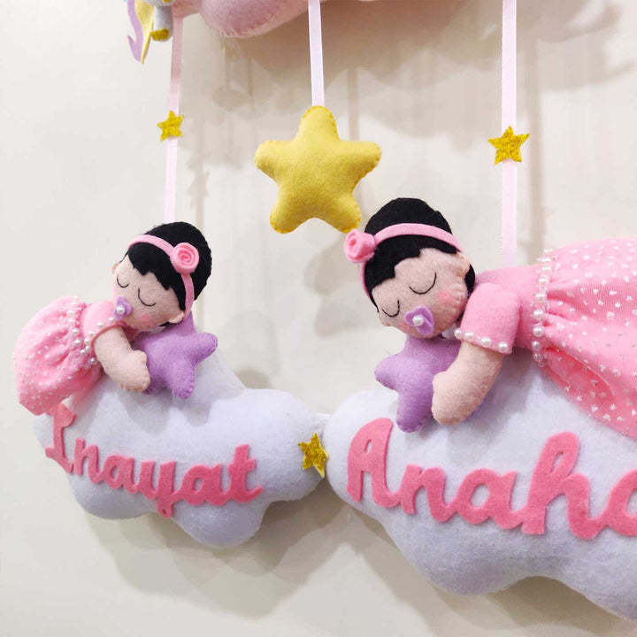 Personalized Handmade Magical Unicorn Theme Felt Kids Name Plate For Sisters