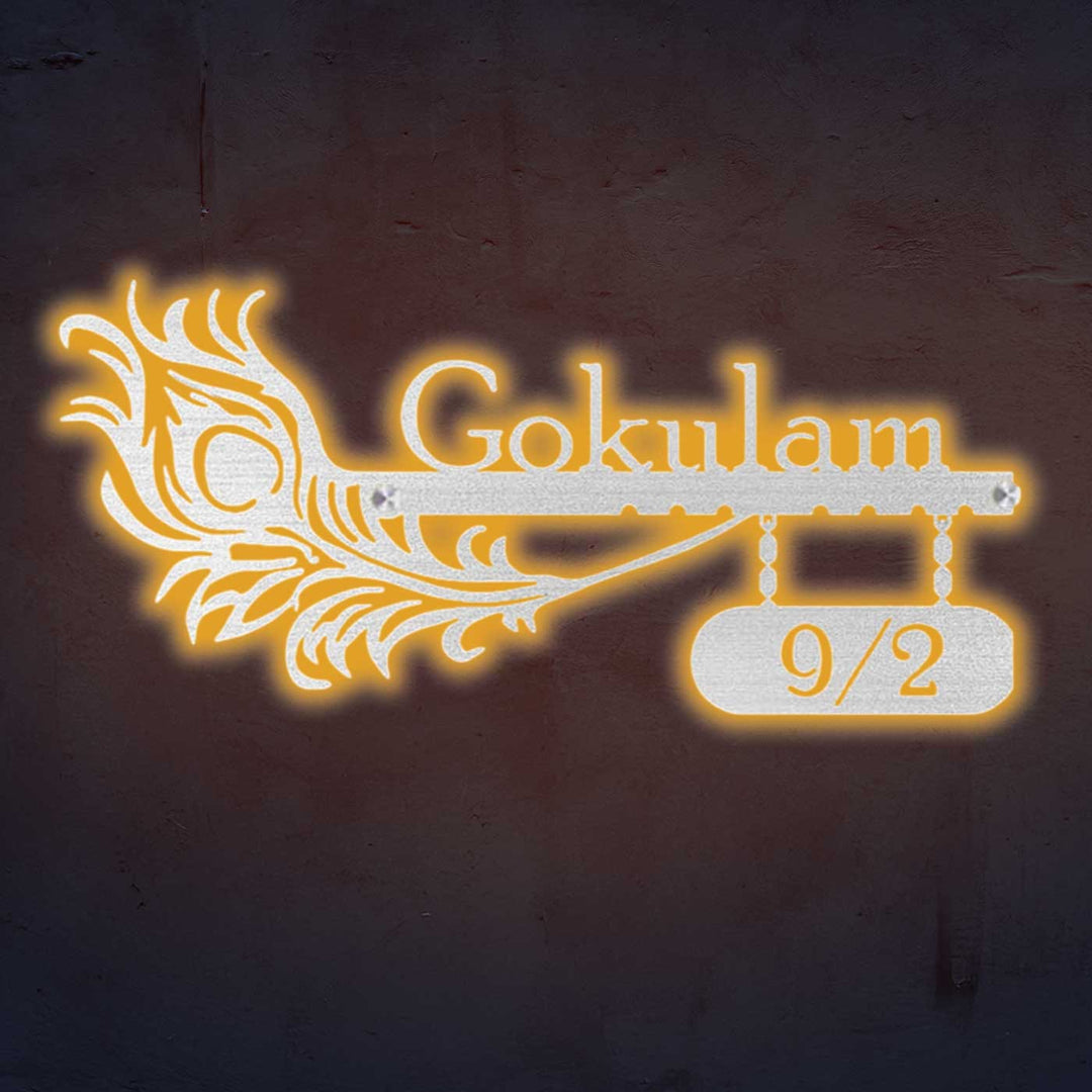 Personalized Laser Cut Peacock Feather Theme Steel Name Plate