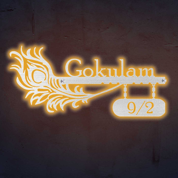 Personalized Laser Cut Peacock Feather Theme Steel Name Plate
