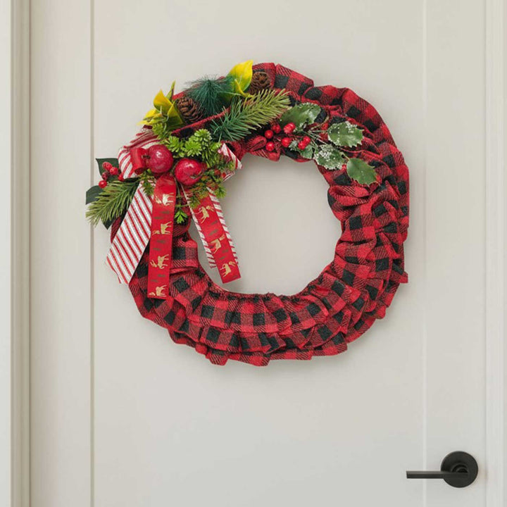 Handmade Plaid Charm Holiday Cotton Wreath