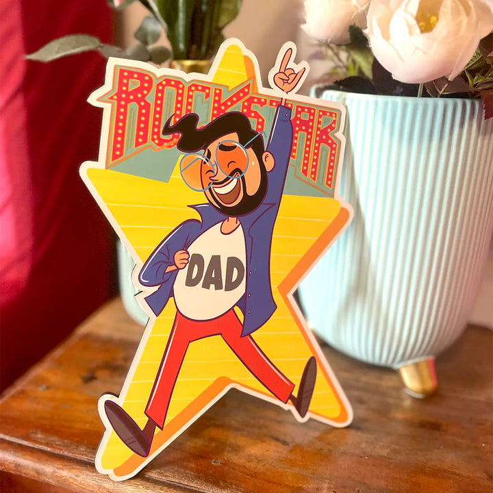 Printed "Rockstar Dad" MDF Table Decor With Foldable Stand