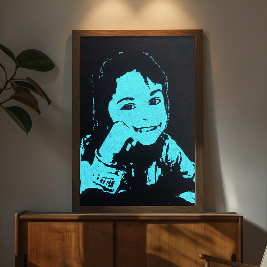 Photo Personalized Glow in the Dark Hand Illustrated Portrait With Premium Wooden Frame