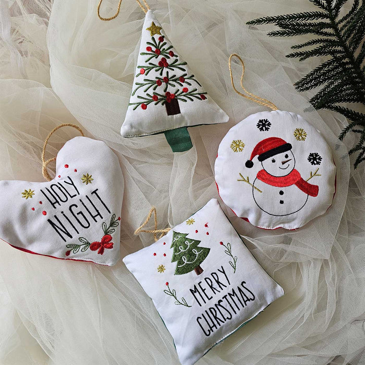 4 Pc | Handmade Cotton Embroidered White Christmas Ornament