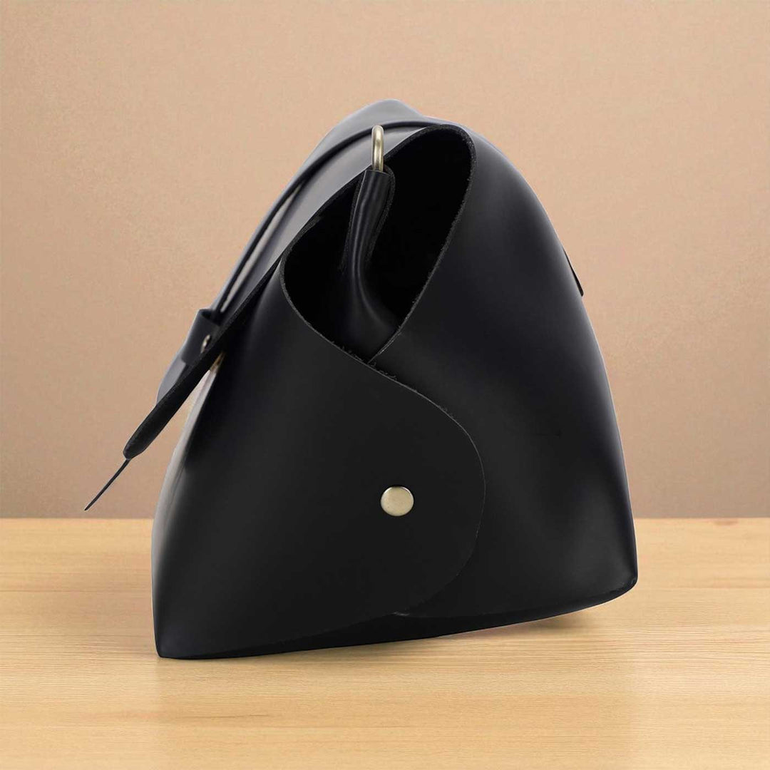 Handmade Solid Black Color Rexine Sling Bag