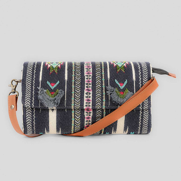 Handmade Embroidered Grey Color Jacquard Sling Bag