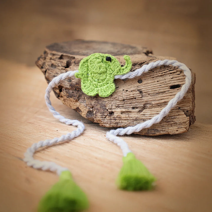 Handmade Crochet Elephant Theme Kids Rakhi With Roli Chawal