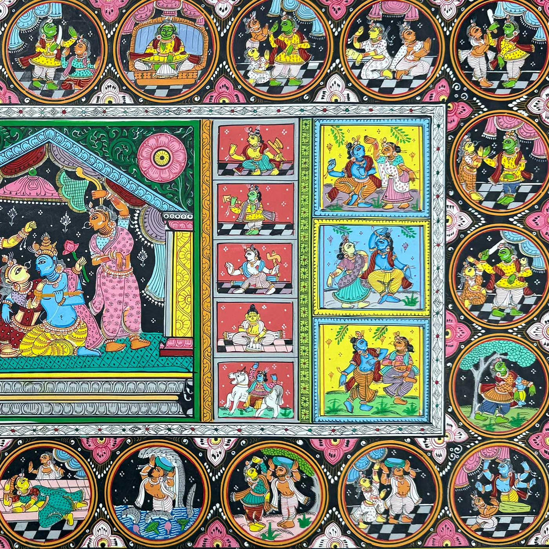 36 X 24 Inch | Handmade Canvas Krishna Rasleela With Dashavataar Painting