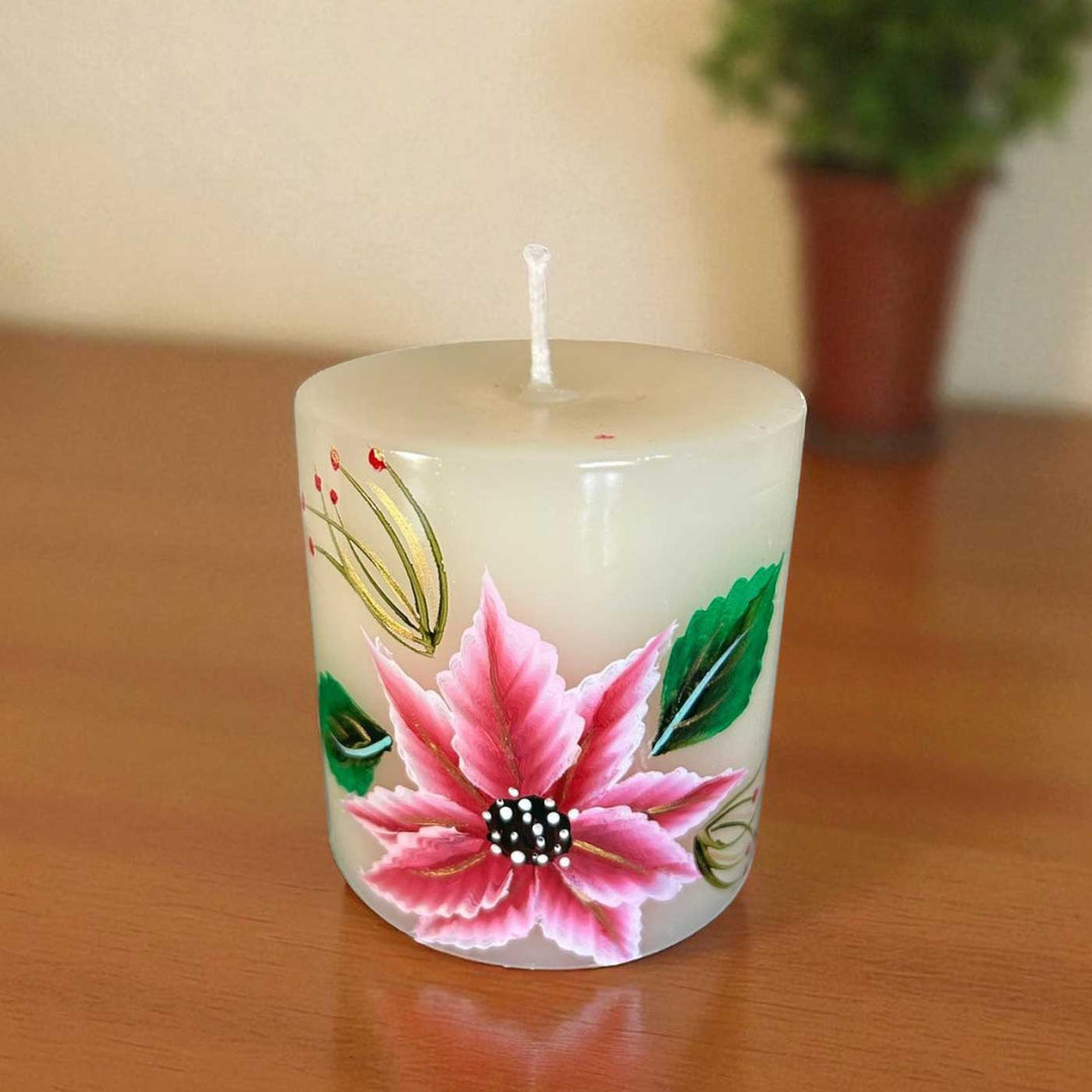 Hand-Painted Pink Floral Circular Paraffin Scented Candle