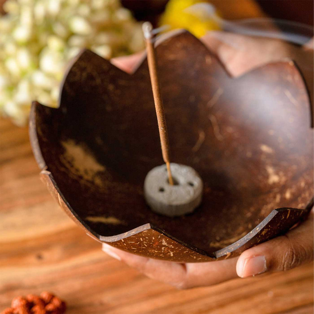 Eco-Friendly Handmade Coconut Shell Agarbatti Stand With Ash Catcher