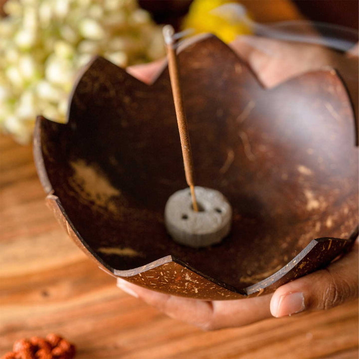 Eco-Friendly Handmade Coconut Shell Agarbatti Stand With Ash Catcher