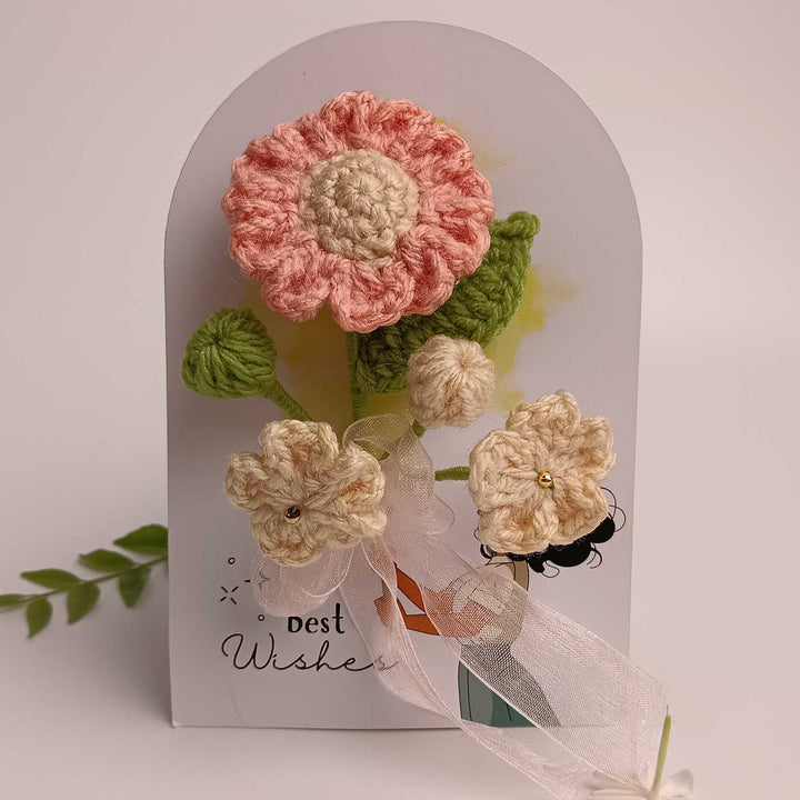 Handmade Crochet 3D Peach & Cream Floral Greeting Card