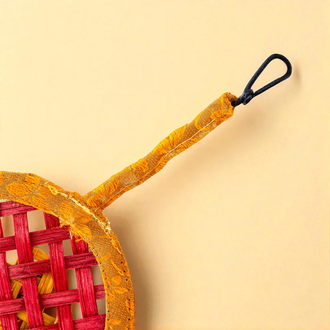 Multicoloured Mirror Embellished Eco-Friendly Handmade Woven Bamboo Hanging | 41 Inch x 9 Inch