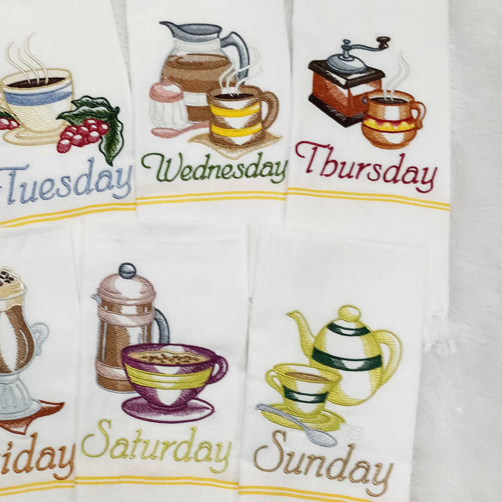Personalized Embroidered Days In A Week Theme Cotton Napkins | Set Of 7