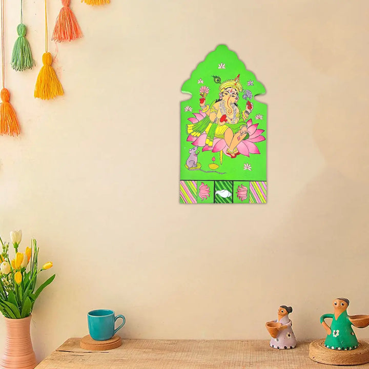 Hand-Painted Ganesha Wooden Wall Decor
