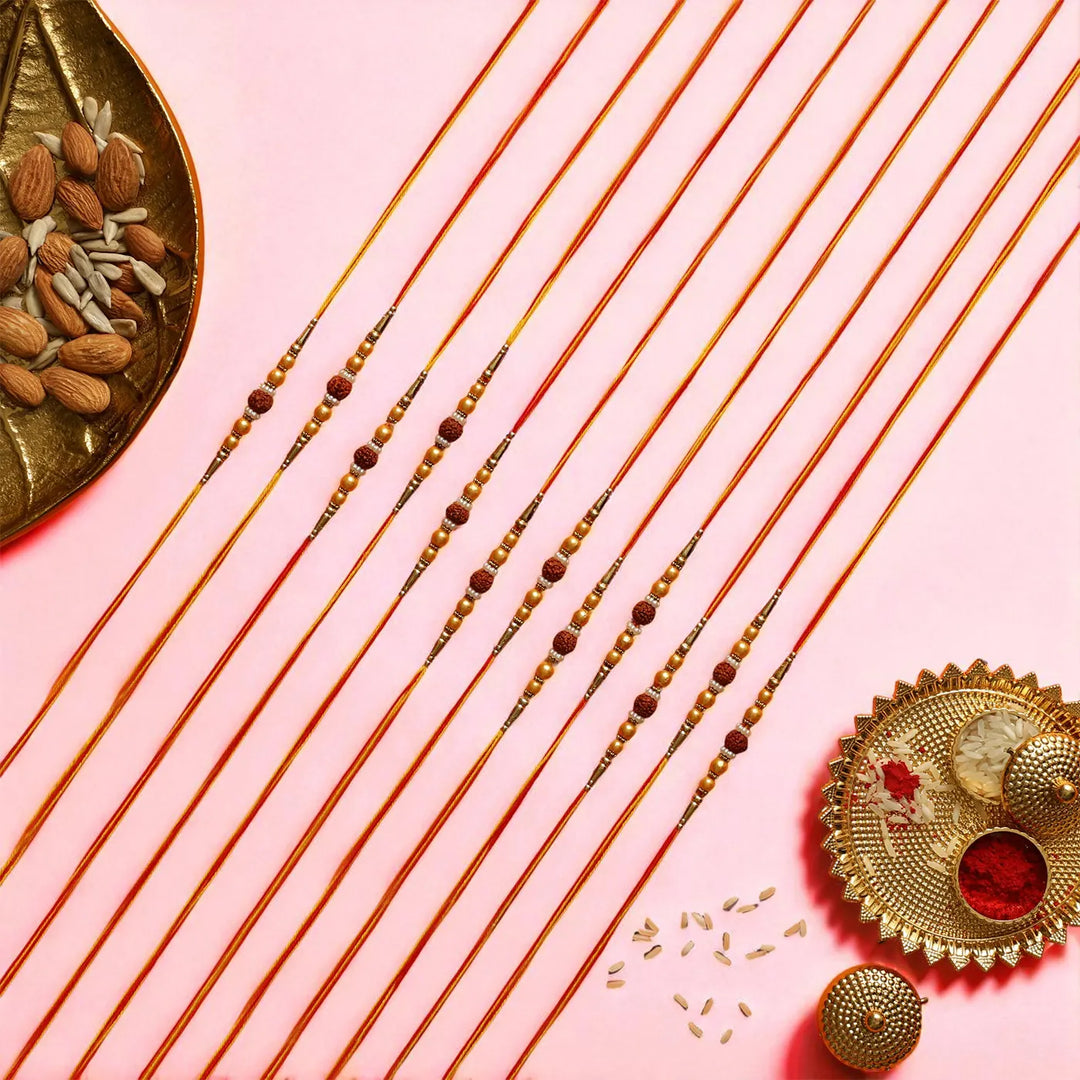 Handmade Rudraksha Rakhi With Roli Chawal | Set Of 12