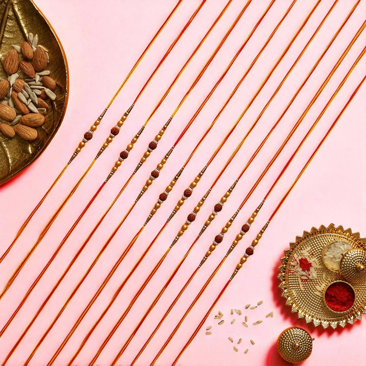 Handmade Rudraksha Rakhi With Roli Chawal | Set Of 12