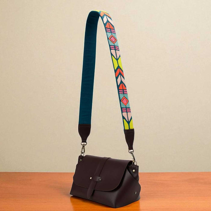 Handmade Teal Colorful Design Canvas Bag Strap