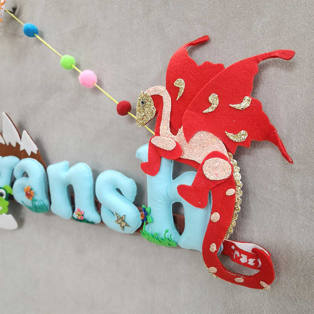 Personalized Dragon Theme Felt Kids Name Plate