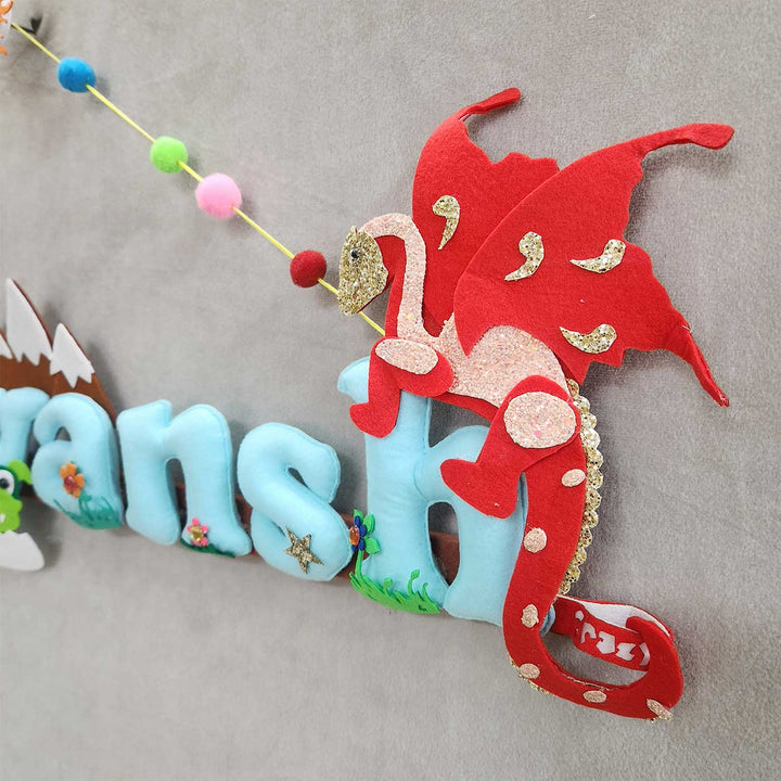 Personalized Dragon Theme Felt Kids Name Plate