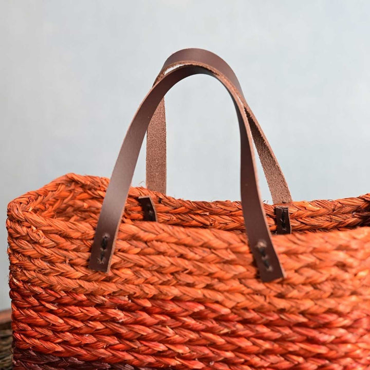 Handmade Grass Woven Three Colored Strips Sabai Mesh Handbag