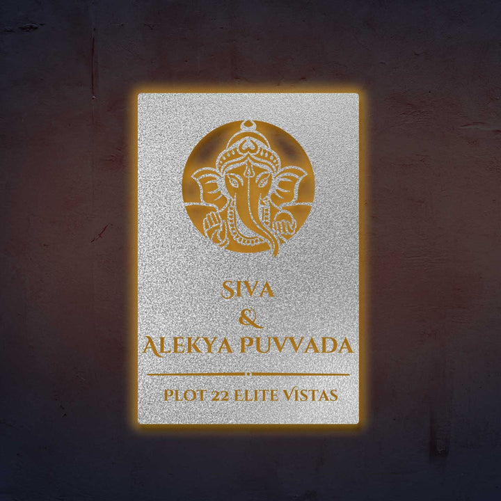 Personalized Laser Cut Ganesha Theme Steel Vertical Name Plate