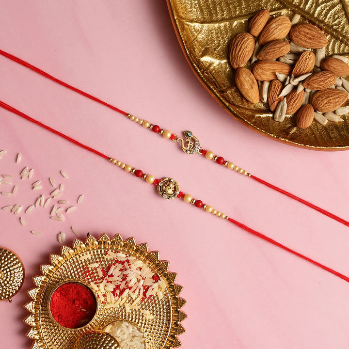 Handmade Ganesha & Om Rakhi With Roli Chawal | Set Of 2