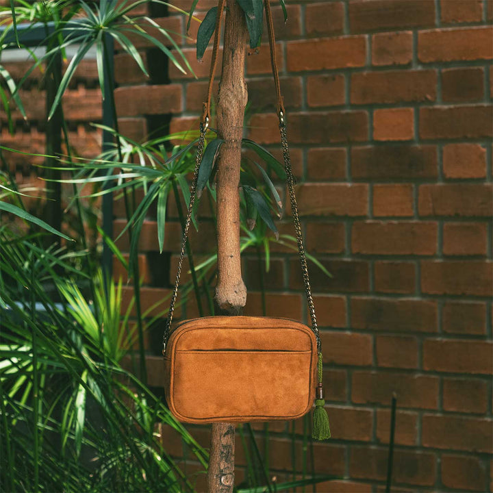 Personalized Embroidered Leafy Vegan Suede Sling Bag