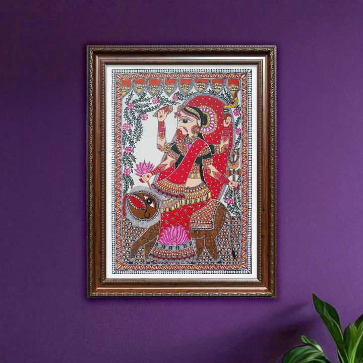 24 x 16 Inch | Maa Durga | Original Hand Painted Madhubani Painting | Acrylic Paints On Paper