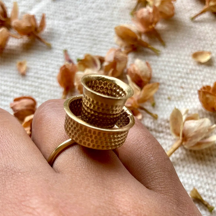 Handmade Polymer Clay Kaapi Handi Design Ring