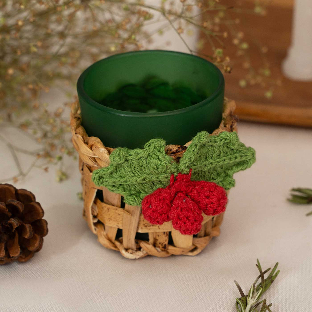 Handmade Banana Bark And Crochet Joy Tea Light Holder | Set Of 3